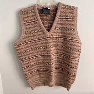 LAND'S END Men's Vintage Sweater Vest Shetland Wool Made in Scotland-Large